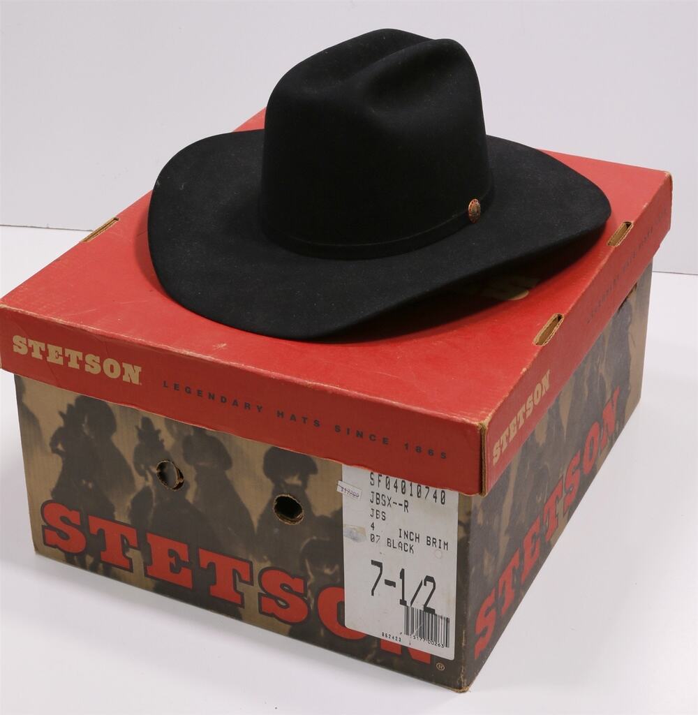 Stetson Black JBS Skyline 4X Beaver Fur Felt Cowboy Hat 4-Inch Brim 7 1/2 + Box